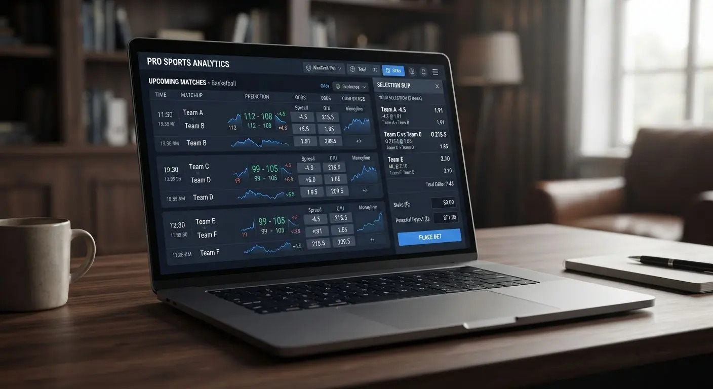 Concept basketball line and selection slip interface on a digital screen
