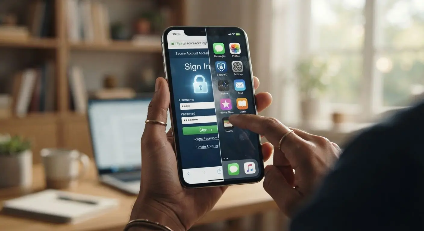 User logging into an account on phone through browser and app options
