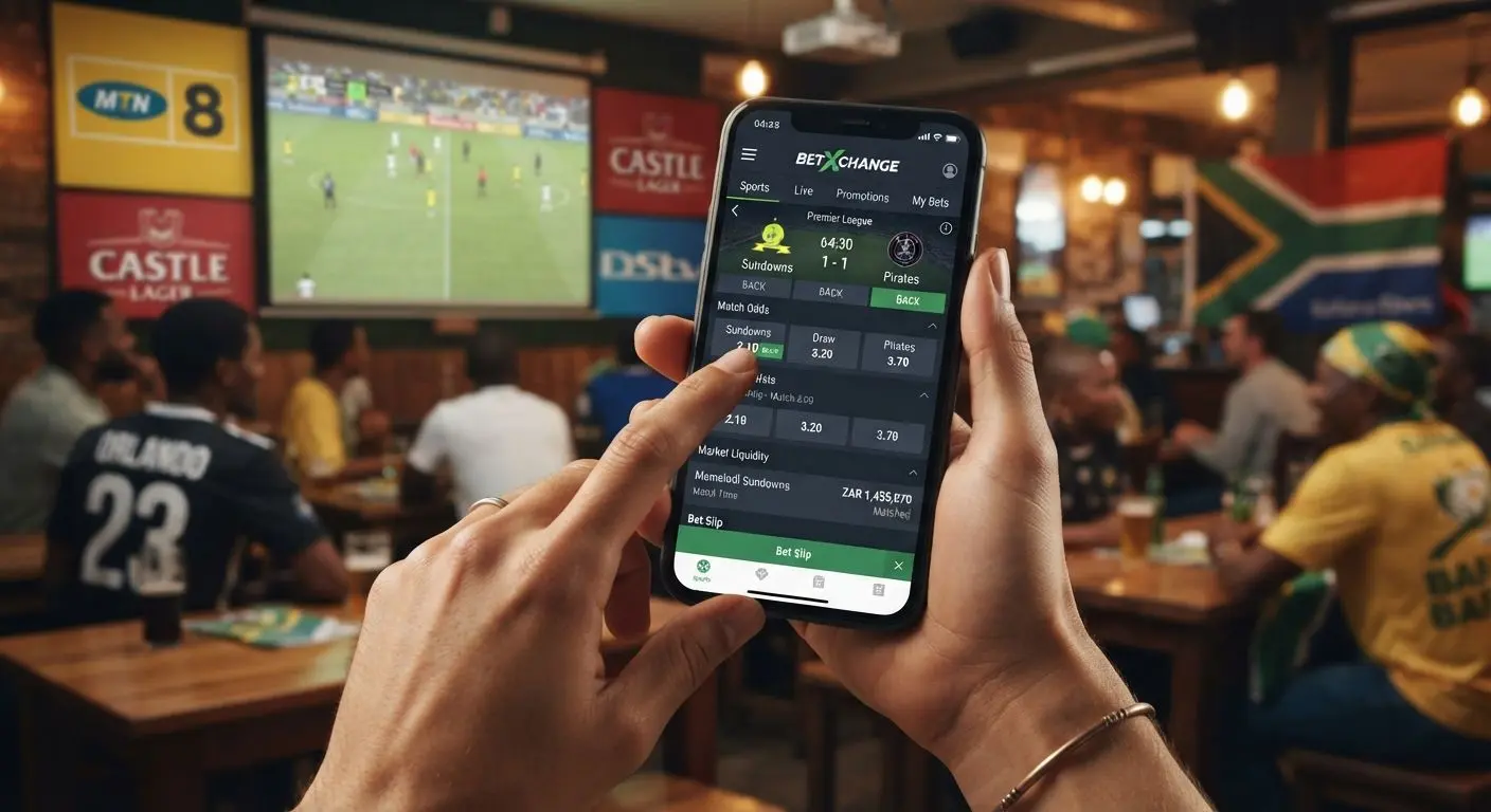 Smartphone showing BetXchange-style mobile site with sports event screen
