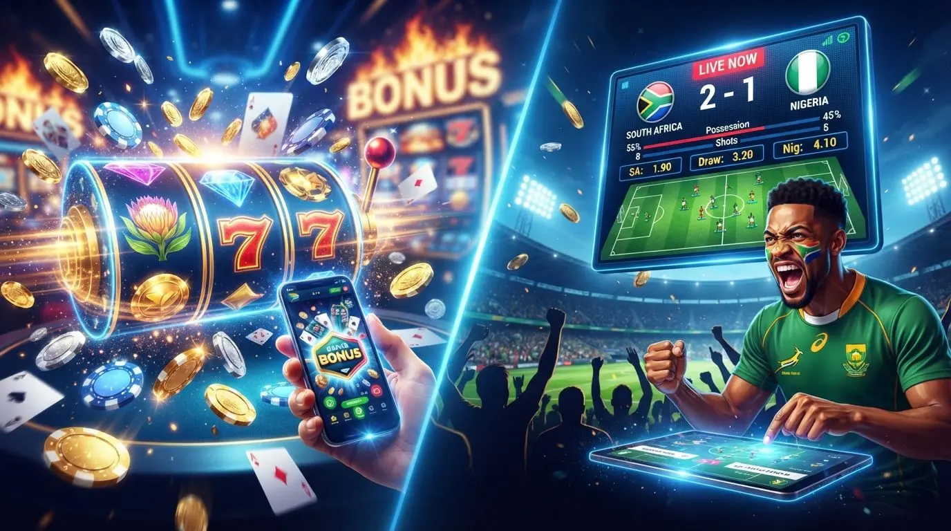 BetXchange bonus guide banner with slots and sports-themed promo visuals for South African players