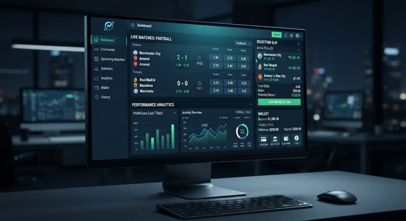 Sports selection screen with payment options and betslip interface