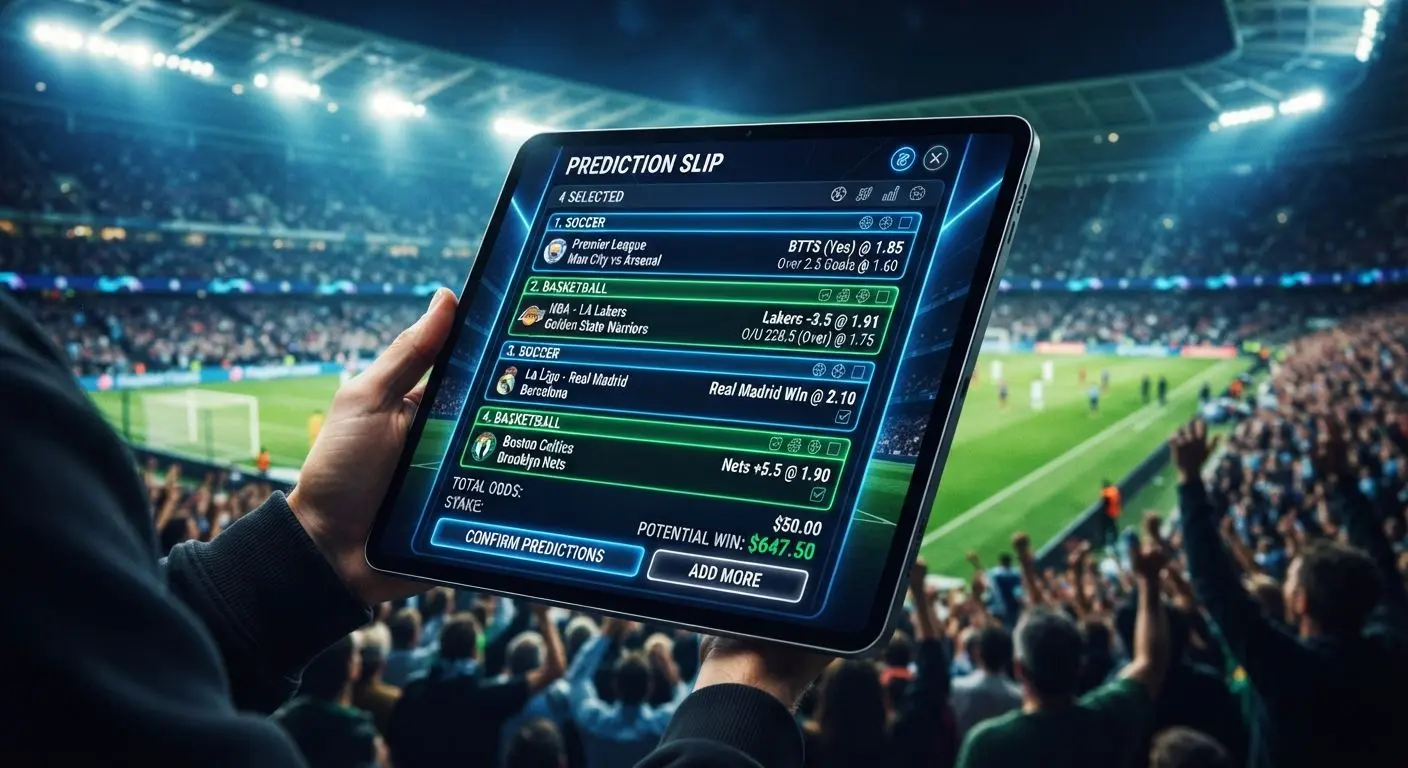 Sports play slip with soccer and basketball selections