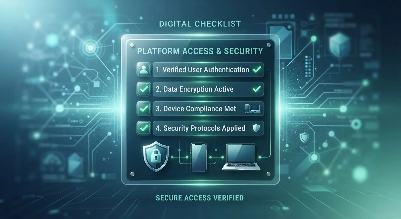 Checklist and security icons for safe account login