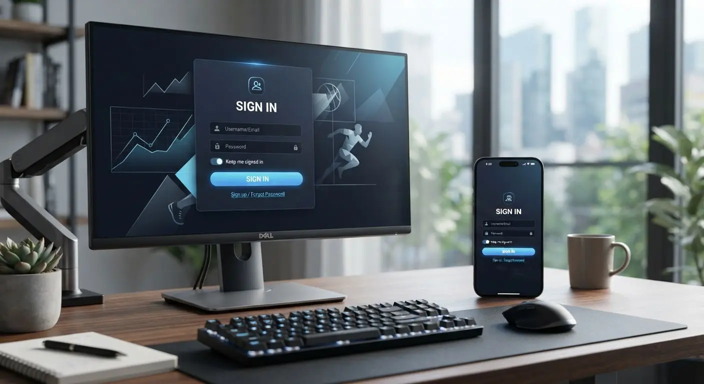 Desktop and mobile devices showing an account login process