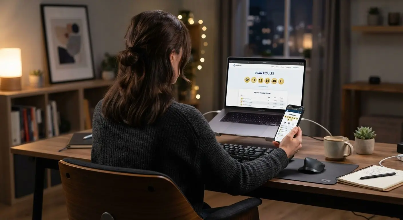 User checking Lucky Numbers results on laptop and smartphone