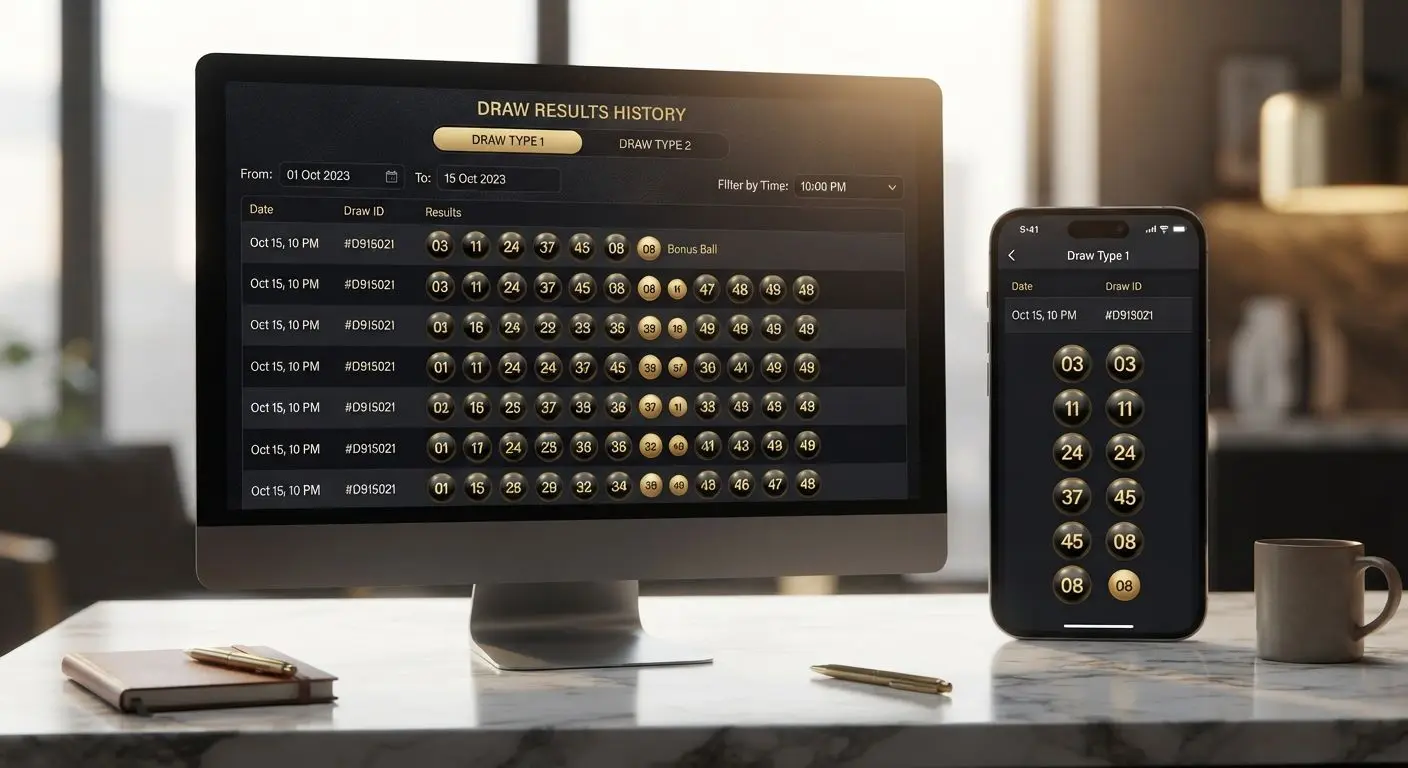 Interface-style illustration showing Lucky Numbers results history for multiple draws