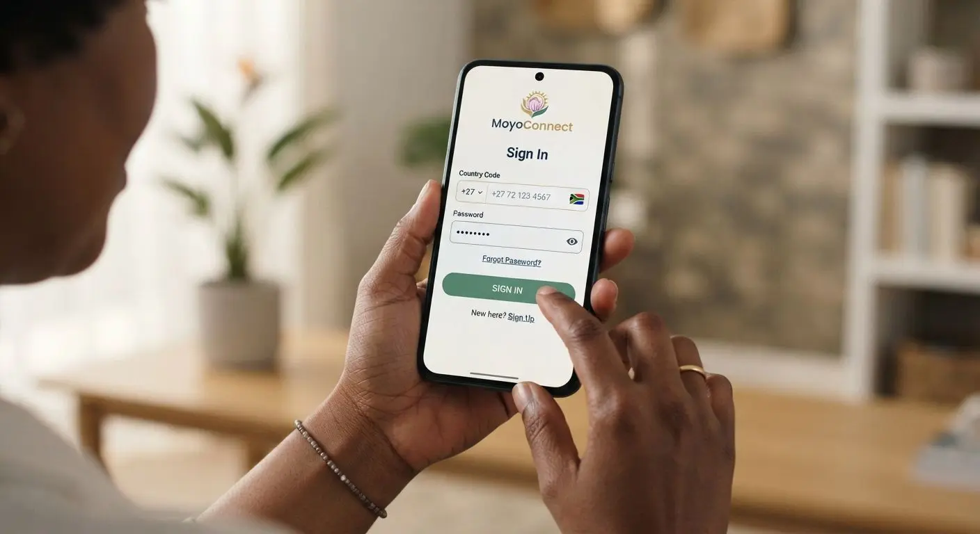 User holding a phone with a mobile number login form