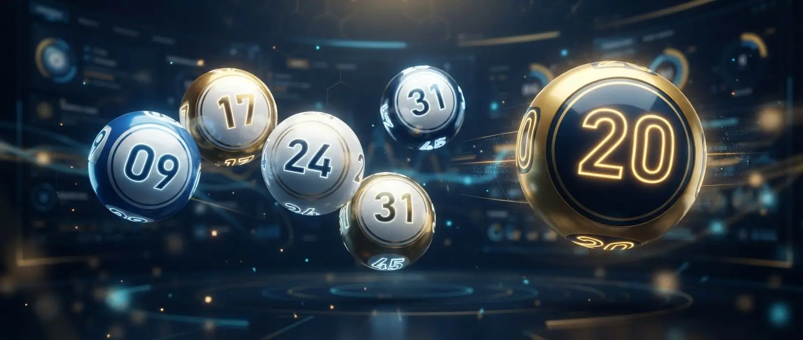 Powerball lottery balls in a modern blue and gold banner design
