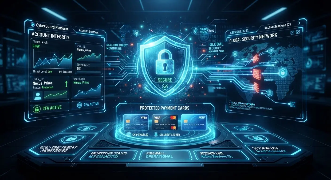 Cybersecurity visual showing protected account and payment data