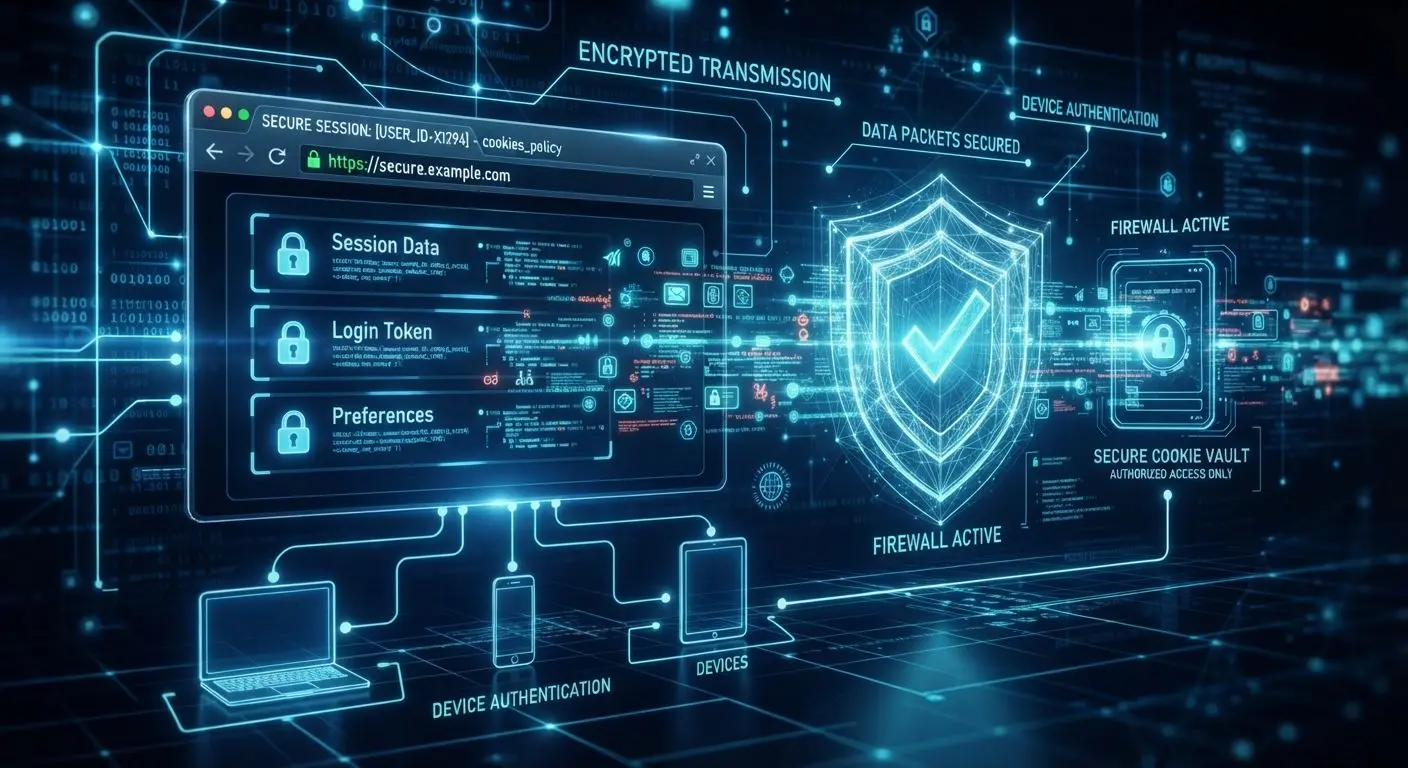 Protected cookies and tracking illustration with secure browser and devices