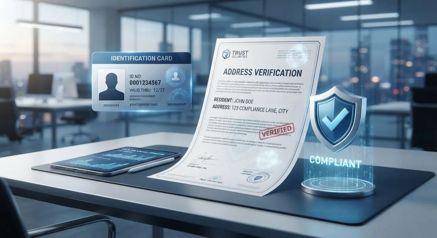 Generic ID and address documents with security shield icon