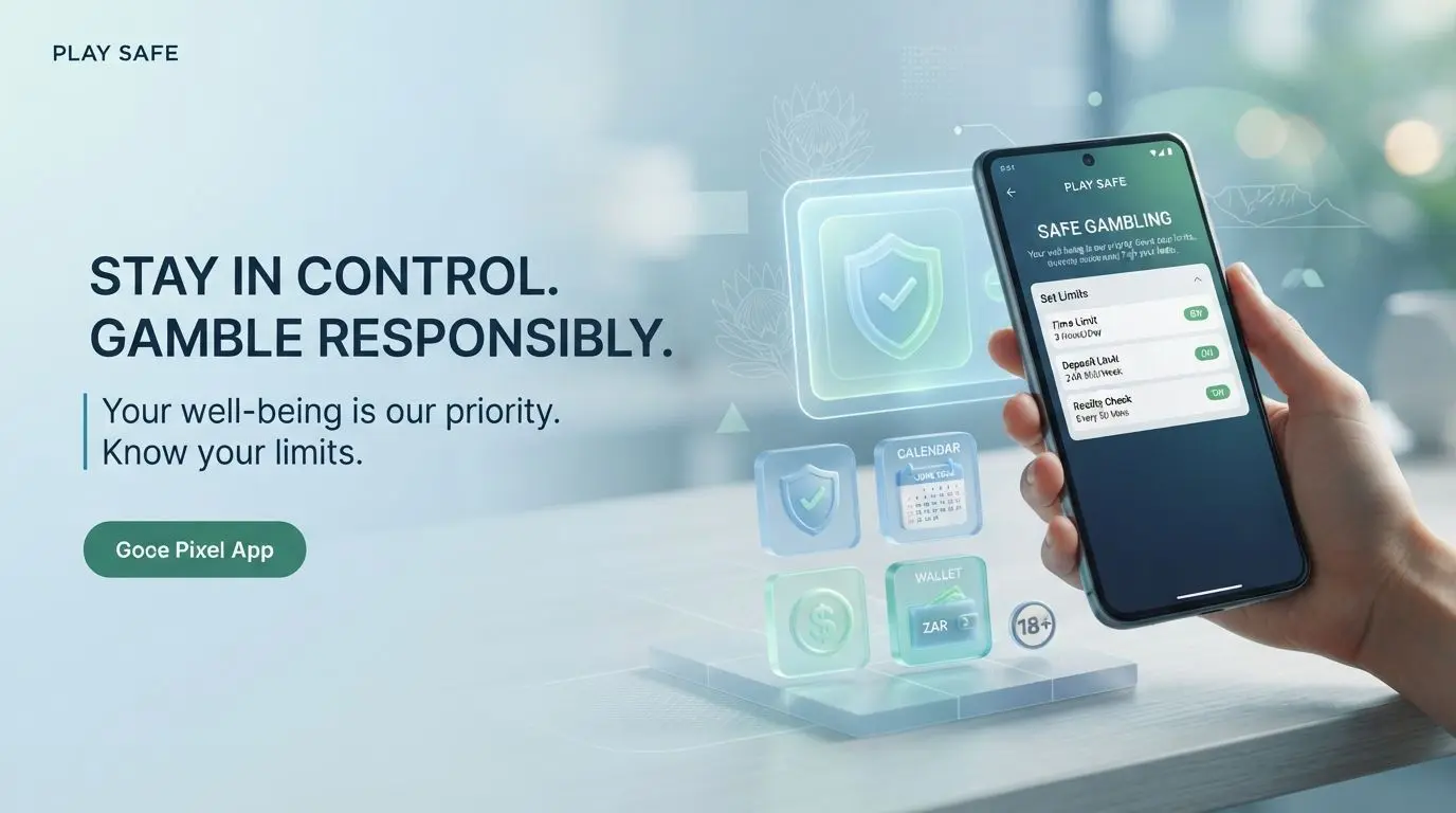 Neutral banner about safe betting control tools and 18 plus play in South Africa