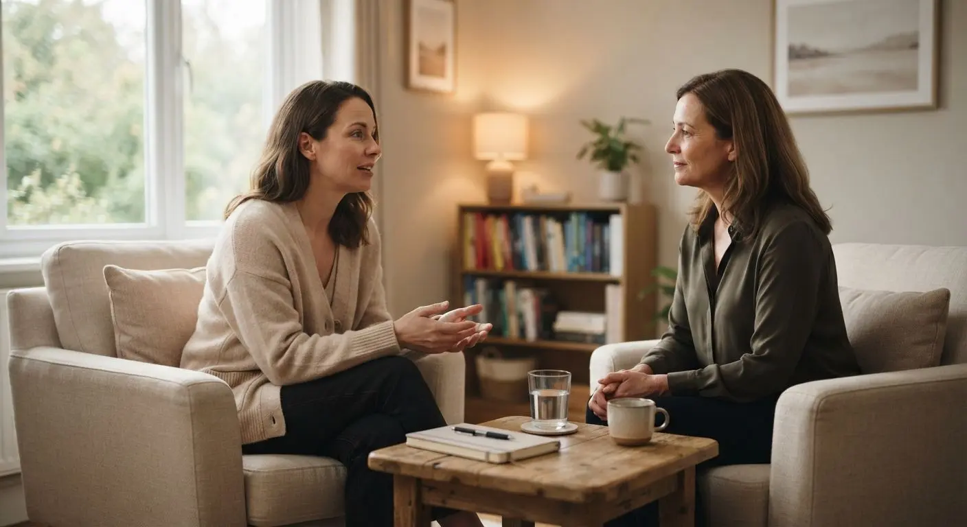 Anonymous person speaking with a support adviser about harmful play