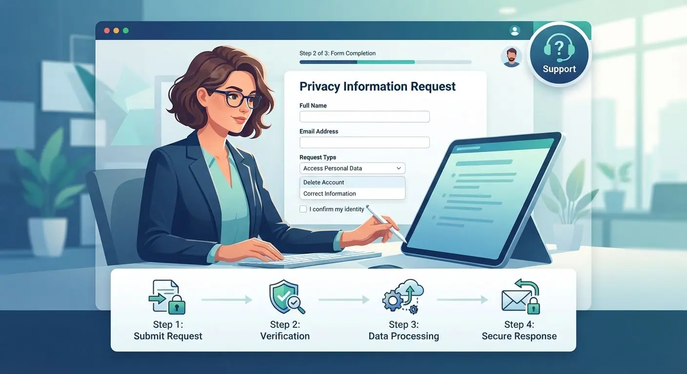 Illustration of a user submitting an information request through support