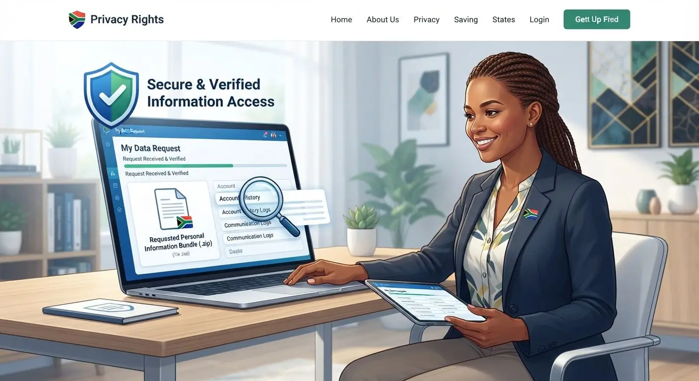 Illustration of a user requesting personal data with document and privacy icons