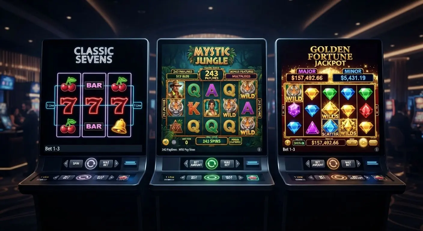 Comparison of classic, video and jackpot slot styles