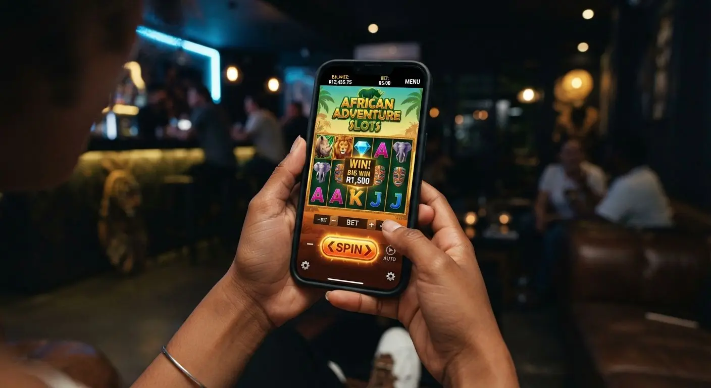 Phone displaying a mobile slots interface