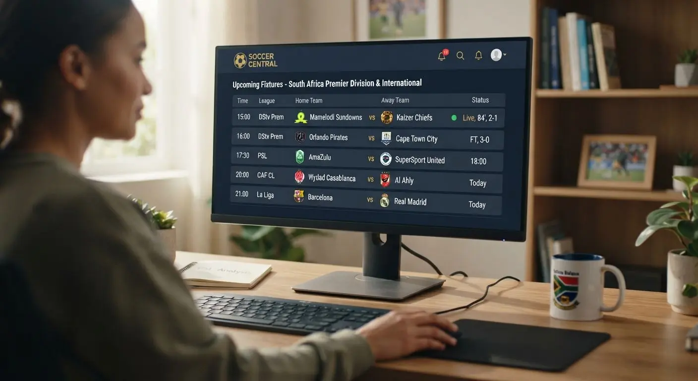 Desktop screen showing a soccer fixtures table interface