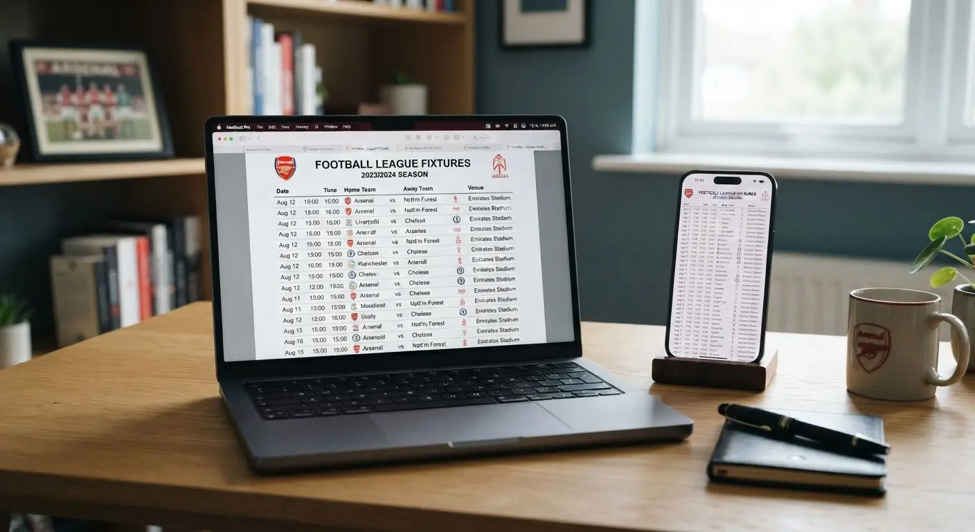 Phone and laptop with soccer fixture PDF open