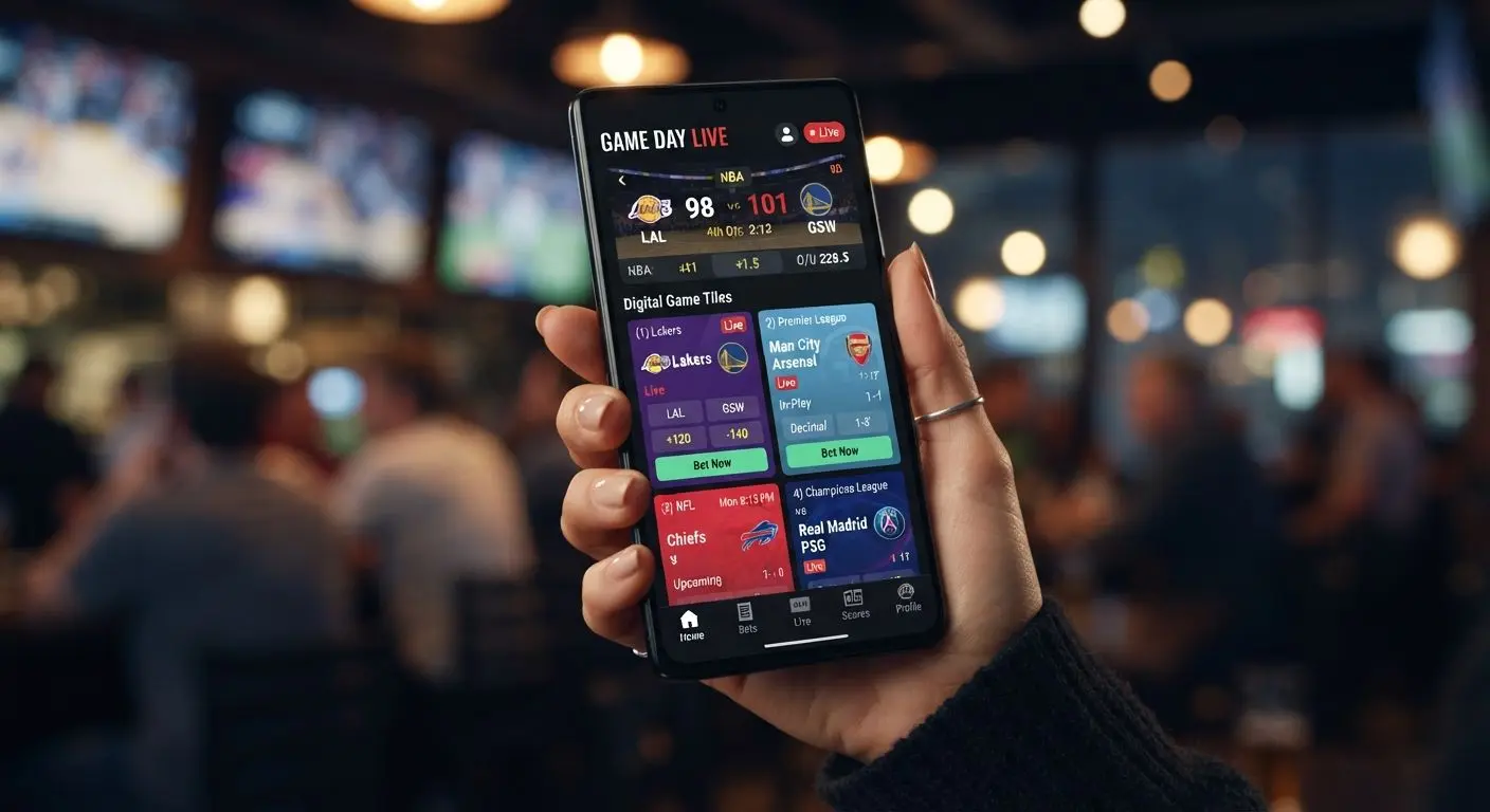 Mobile interface showing sports markets and games on a smartphone