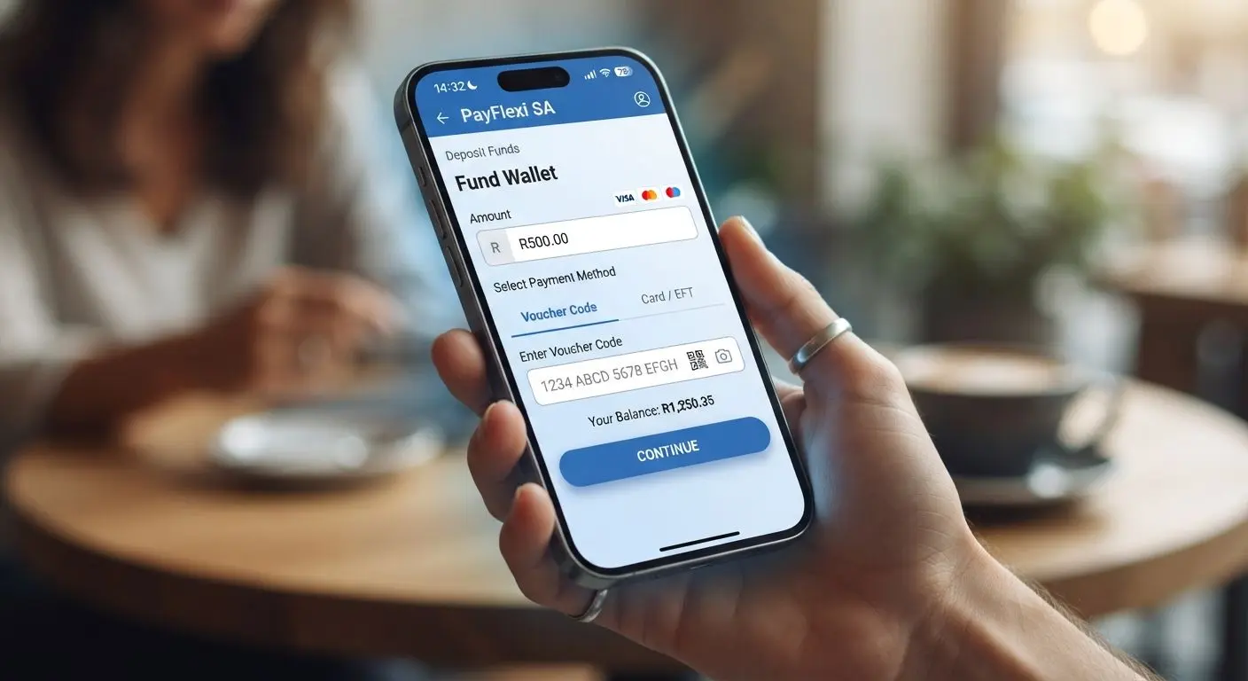 Smartphone showing a voucher code entry field on a mobile deposit screen